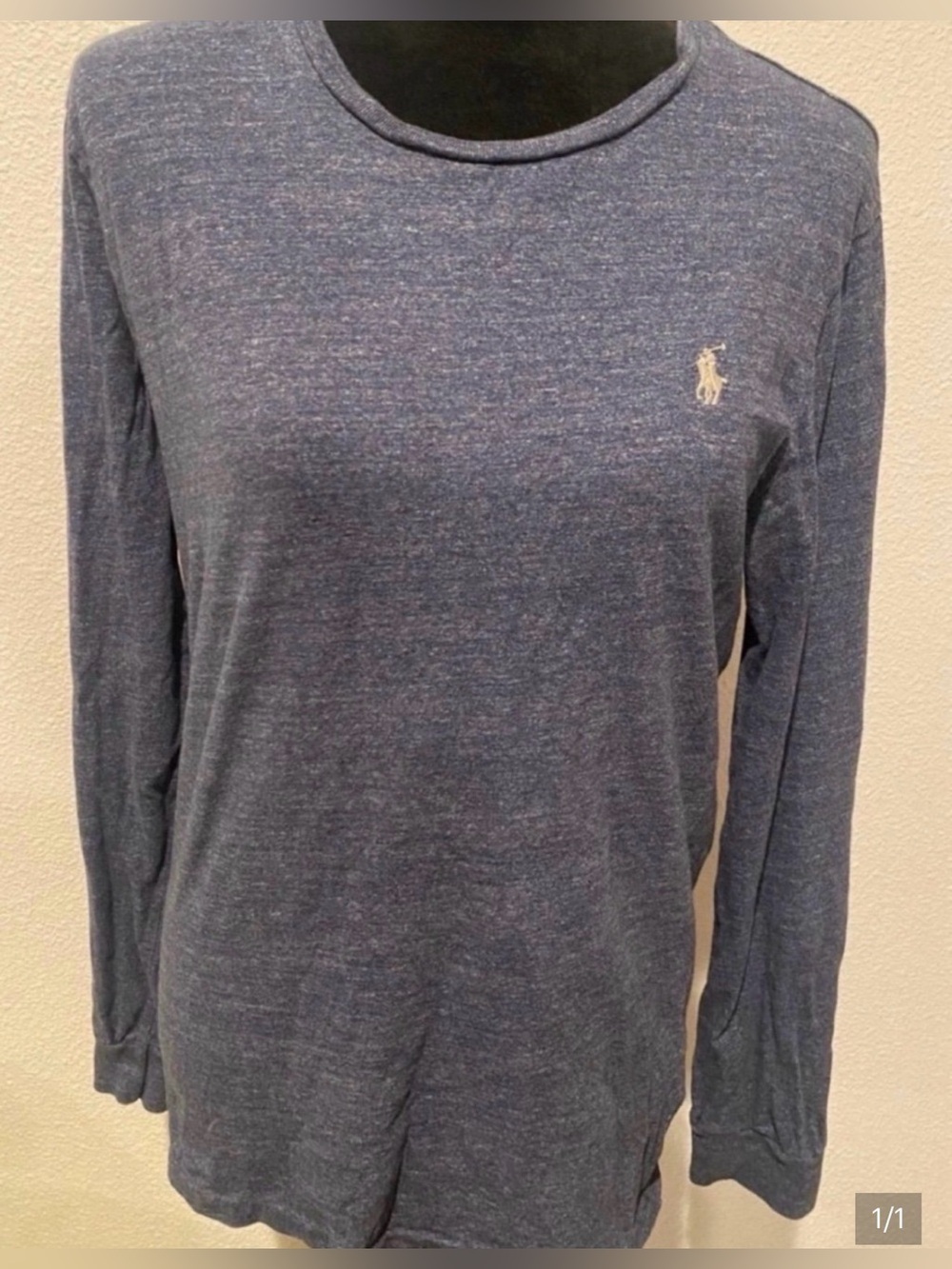 Polo by Ralph Lauren Women's Heather Navy Long-Sleeve Crewneck Sweater (Size M)
